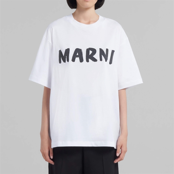 Marni Logo Organic Cotton T-shirt, Lily White/Black